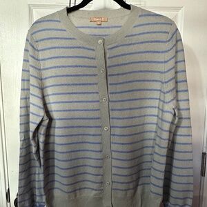 Kier + J Classic Grey Cardigan with Periwinkle Stripes XL